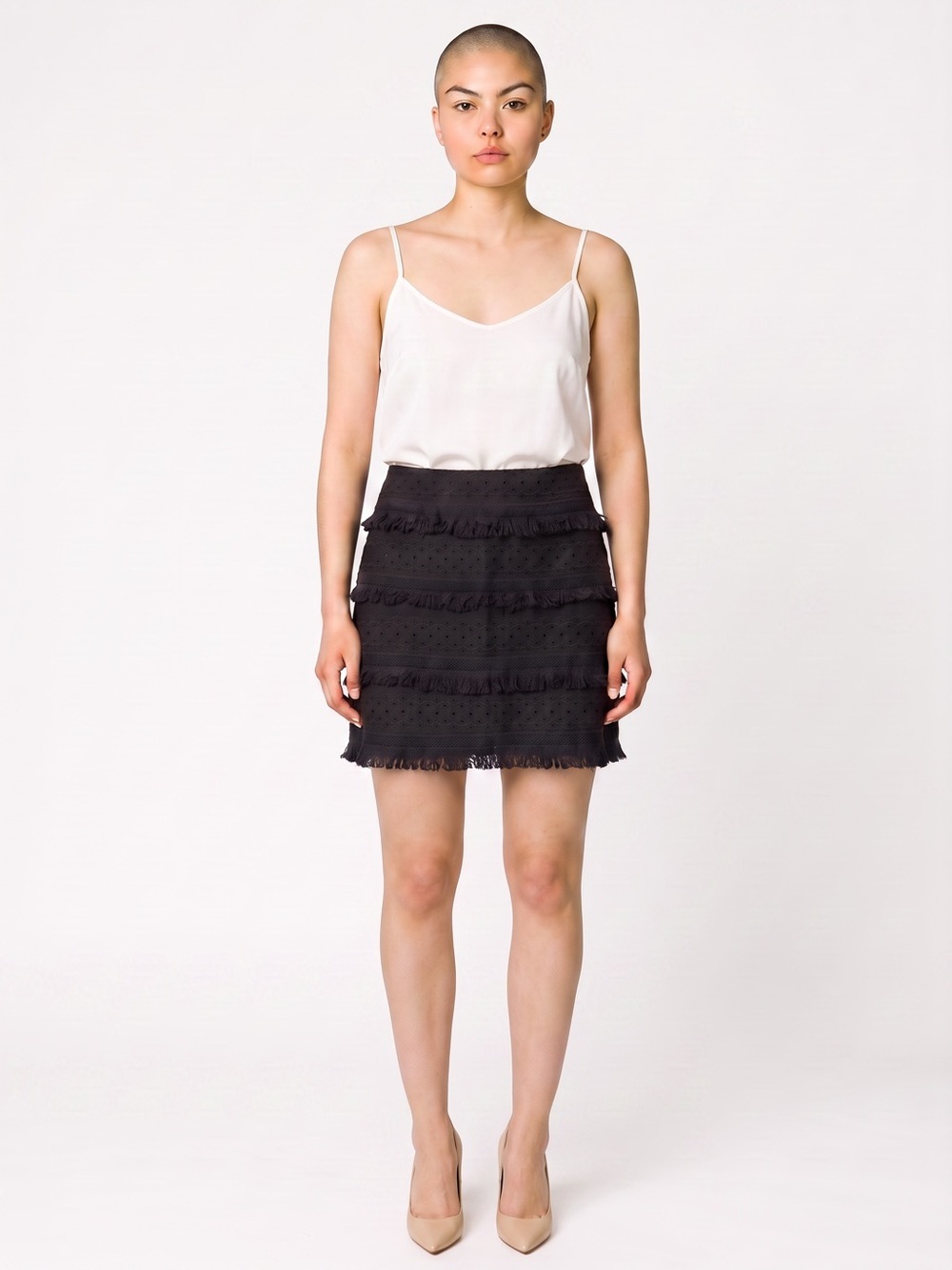 HD in Paris by Anthropologie Black Fringe Eyelet Mini Skirt